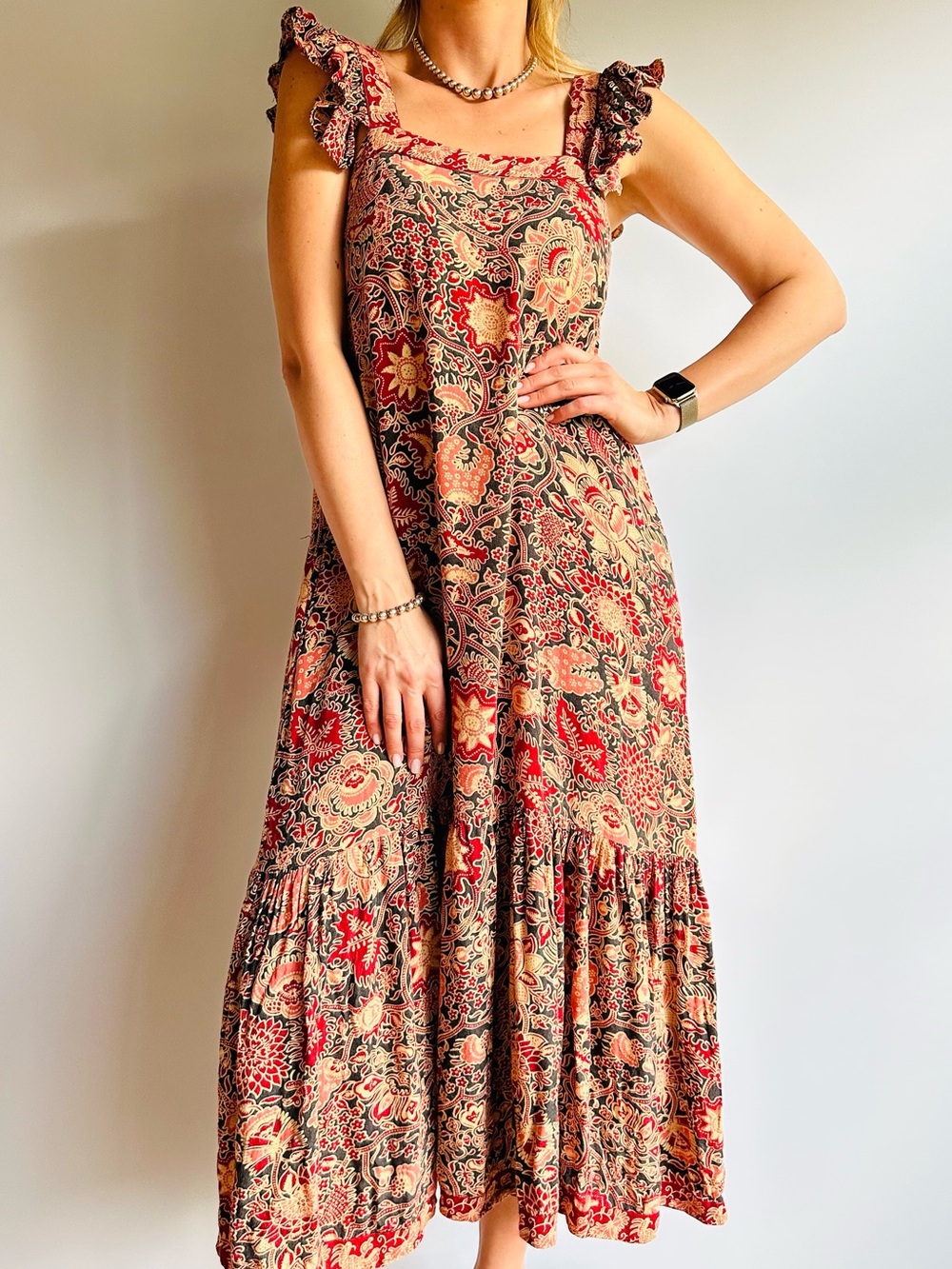 Love The Label Paisley Floral Boho Ruffle Sleeve Tiered Midi Maxi Dress